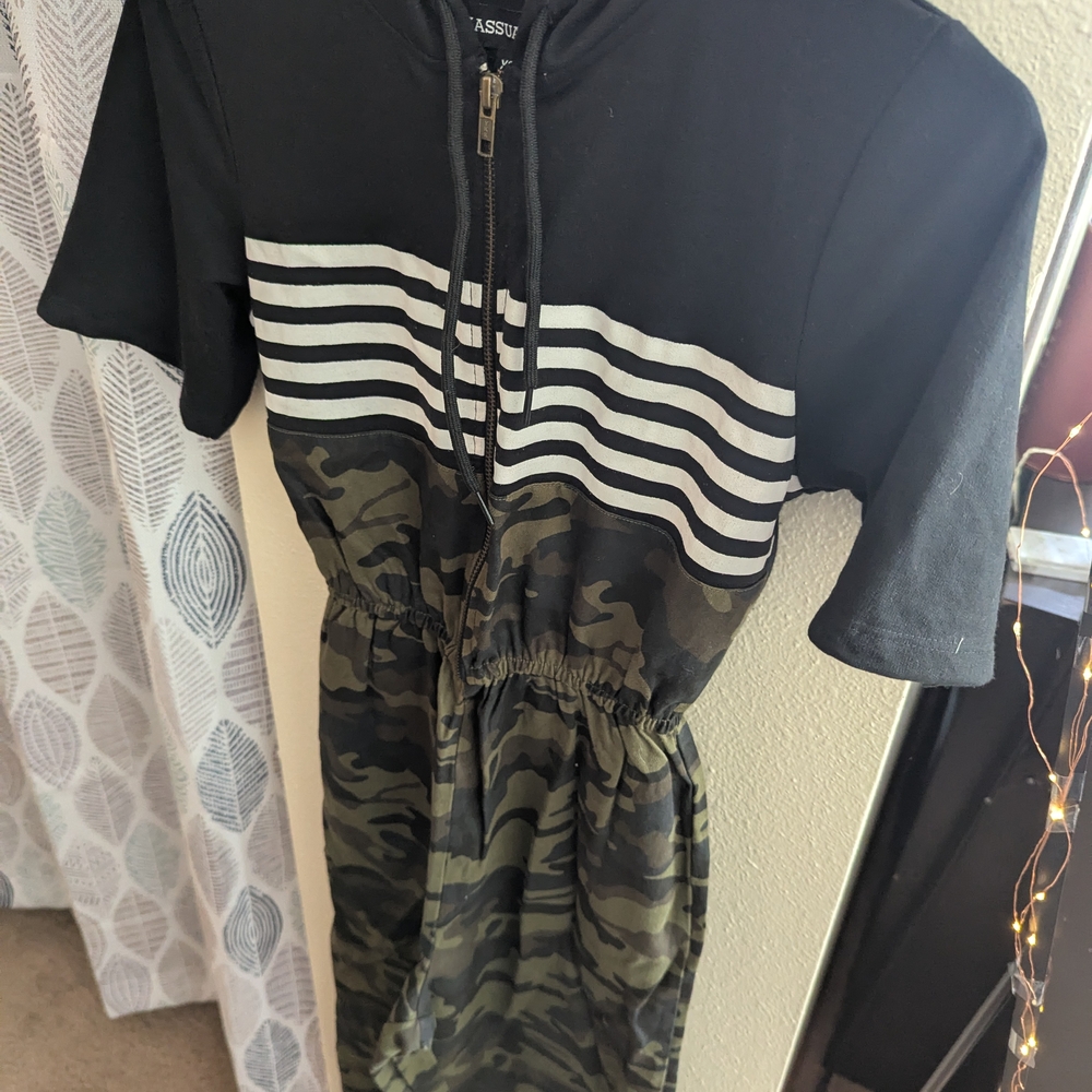 Black and Camouflage Jumpsuit with Stripes